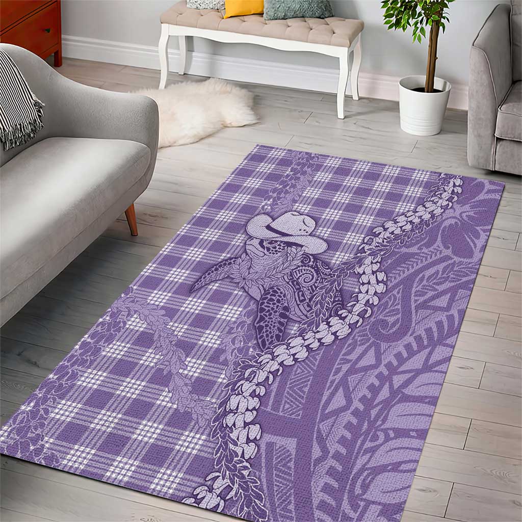 Purple Hawaii Palaka Cowboy Turtle Area Rug Hawaiian Paniolo Puakenikeni Maile Lei - Polynesian Pride