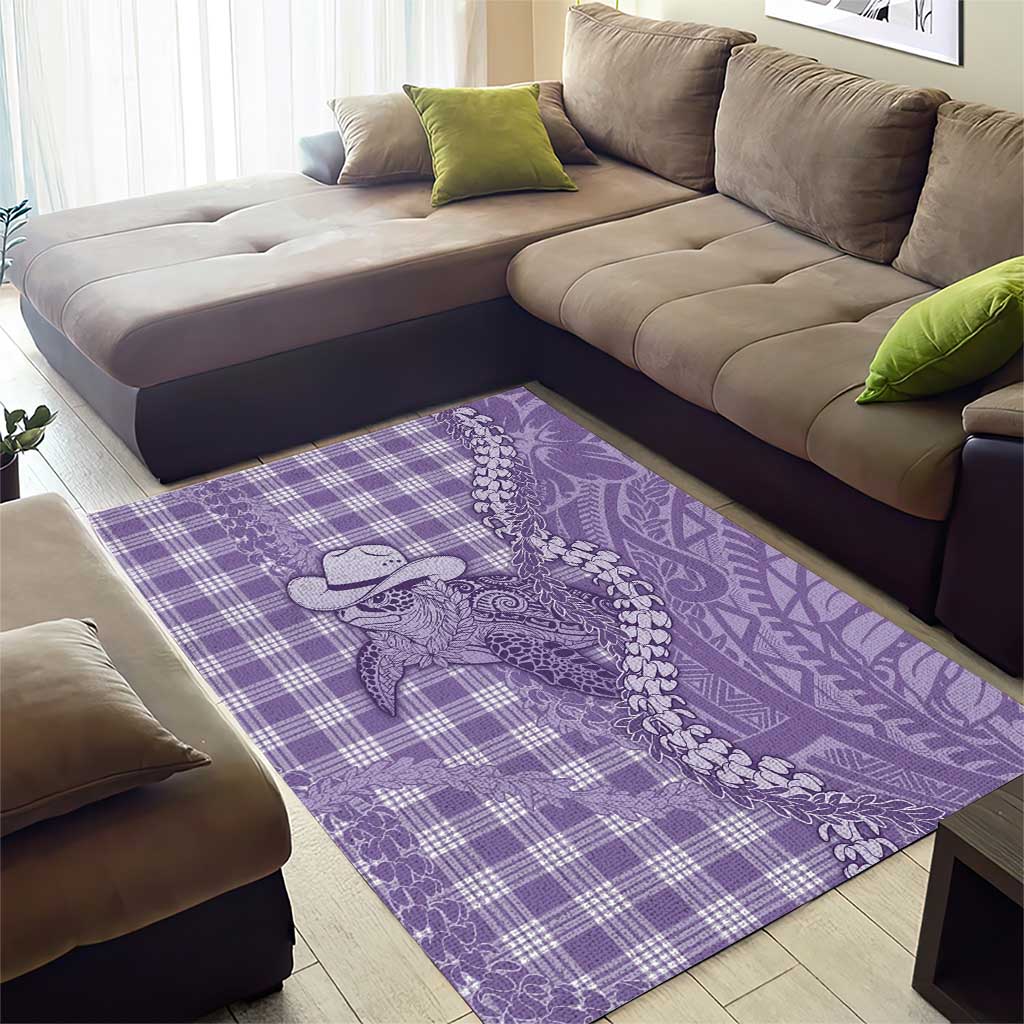 Purple Hawaii Palaka Cowboy Turtle Area Rug Hawaiian Paniolo Puakenikeni Maile Lei - Polynesian Pride