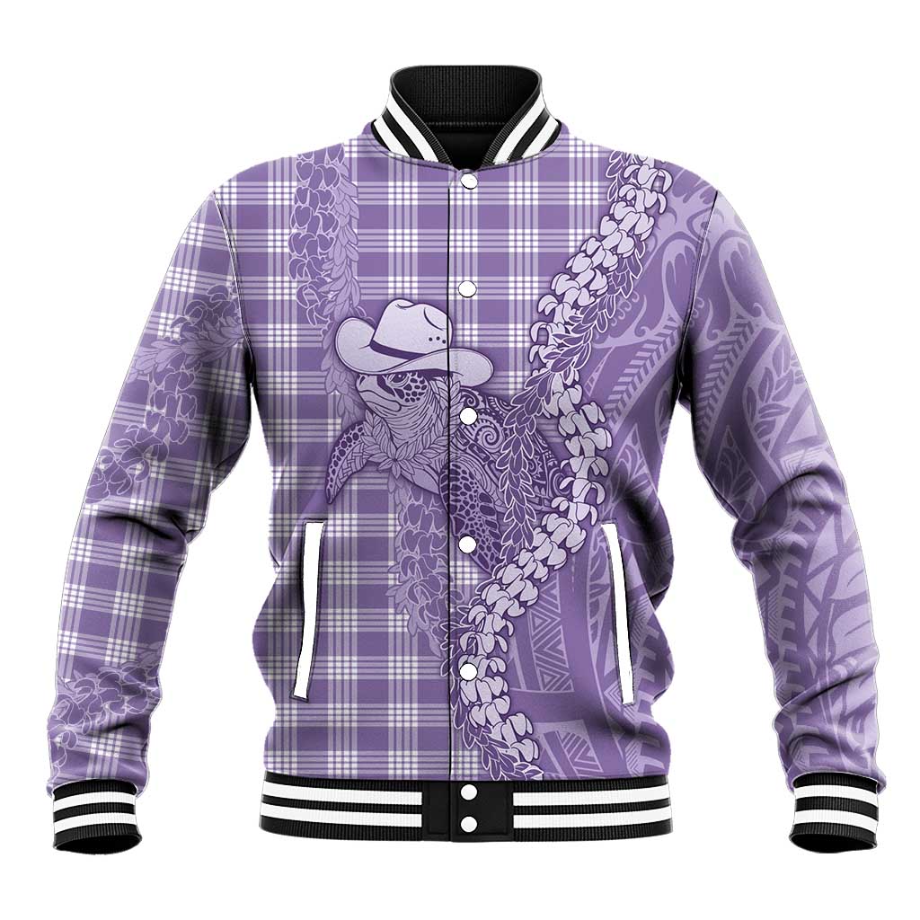 Purple Hawaii Palaka Cowboy Turtle Baseball Jacket Hawaiian Paniolo Puakenikeni Maile Lei - Polynesian Pride