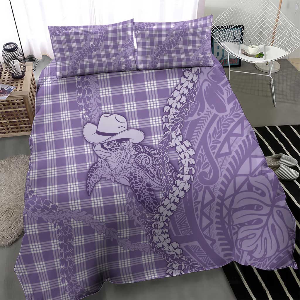 Purple Hawaii Palaka Cowboy Turtle Bedding Set Hawaiian Paniolo Puakenikeni Maile Lei - Polynesian Pride