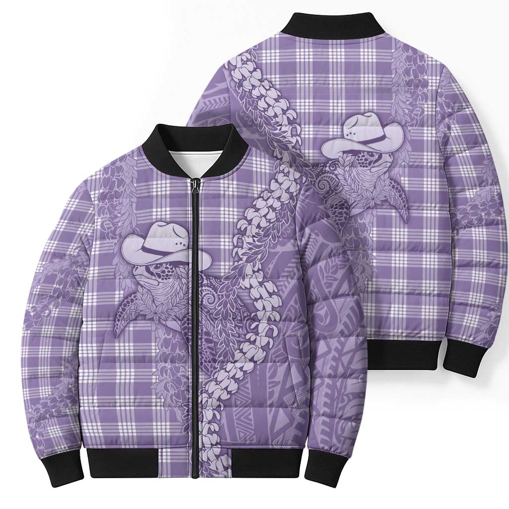 Purple Hawaii Palaka Cowboy Turtle Bomber Puffer Jacket Hawaiian Paniolo Puakenikeni Maile Lei - Polynesian Pride