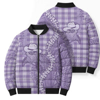 Purple Hawaii Palaka Cowboy Turtle Bomber Puffer Jacket Hawaiian Paniolo Puakenikeni Maile Lei - Polynesian Pride