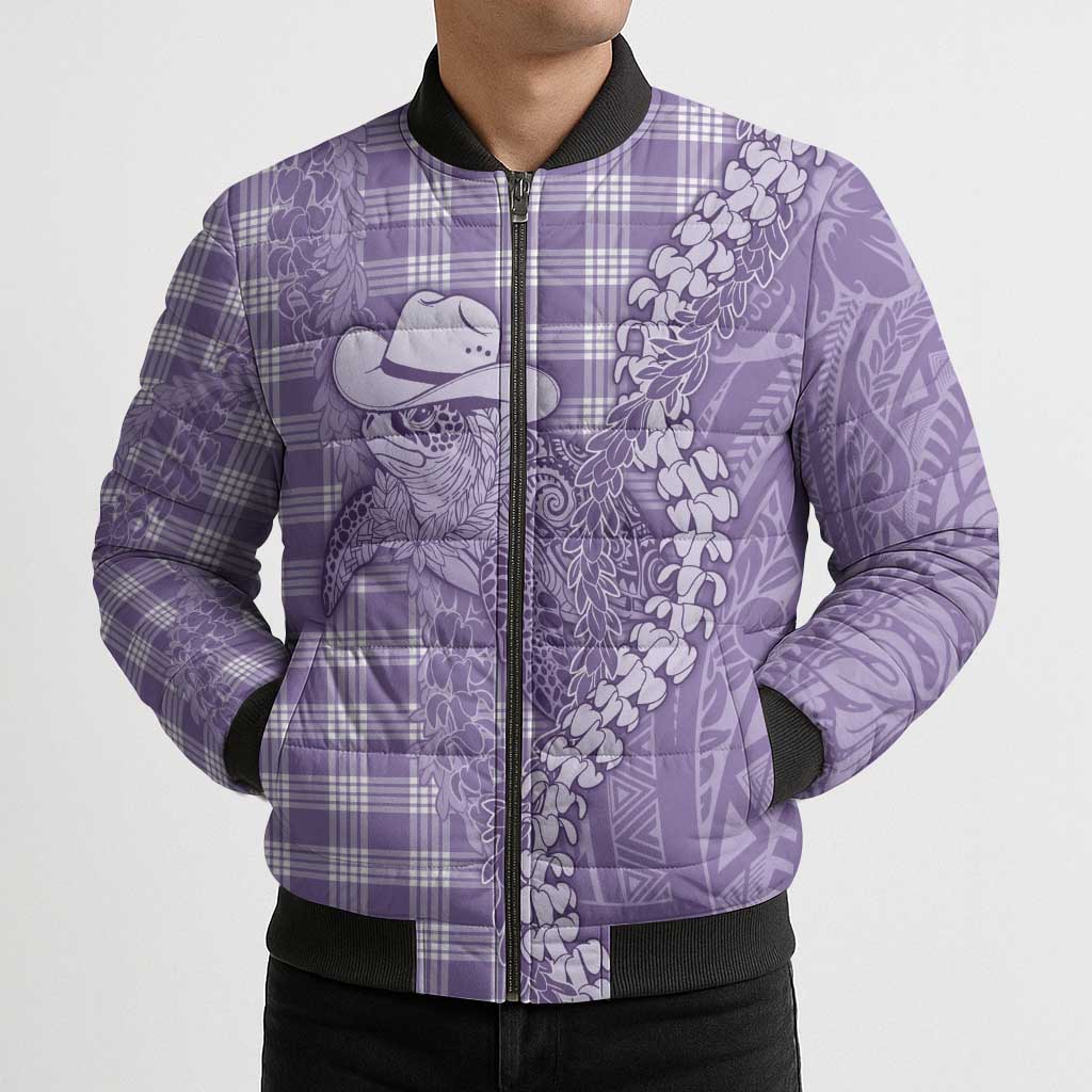 Purple Hawaii Palaka Cowboy Turtle Bomber Puffer Jacket Hawaiian Paniolo Puakenikeni Maile Lei - Polynesian Pride