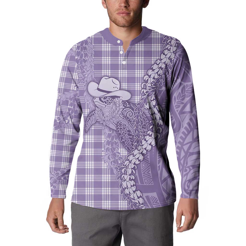 Purple Hawaii Palaka Cowboy Turtle Button Sweatshirt Hawaiian Paniolo Puakenikeni Maile Lei - Polynesian Pride