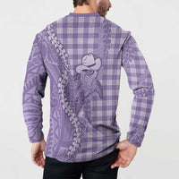 Purple Hawaii Palaka Cowboy Turtle Button Sweatshirt Hawaiian Paniolo Puakenikeni Maile Lei - Polynesian Pride