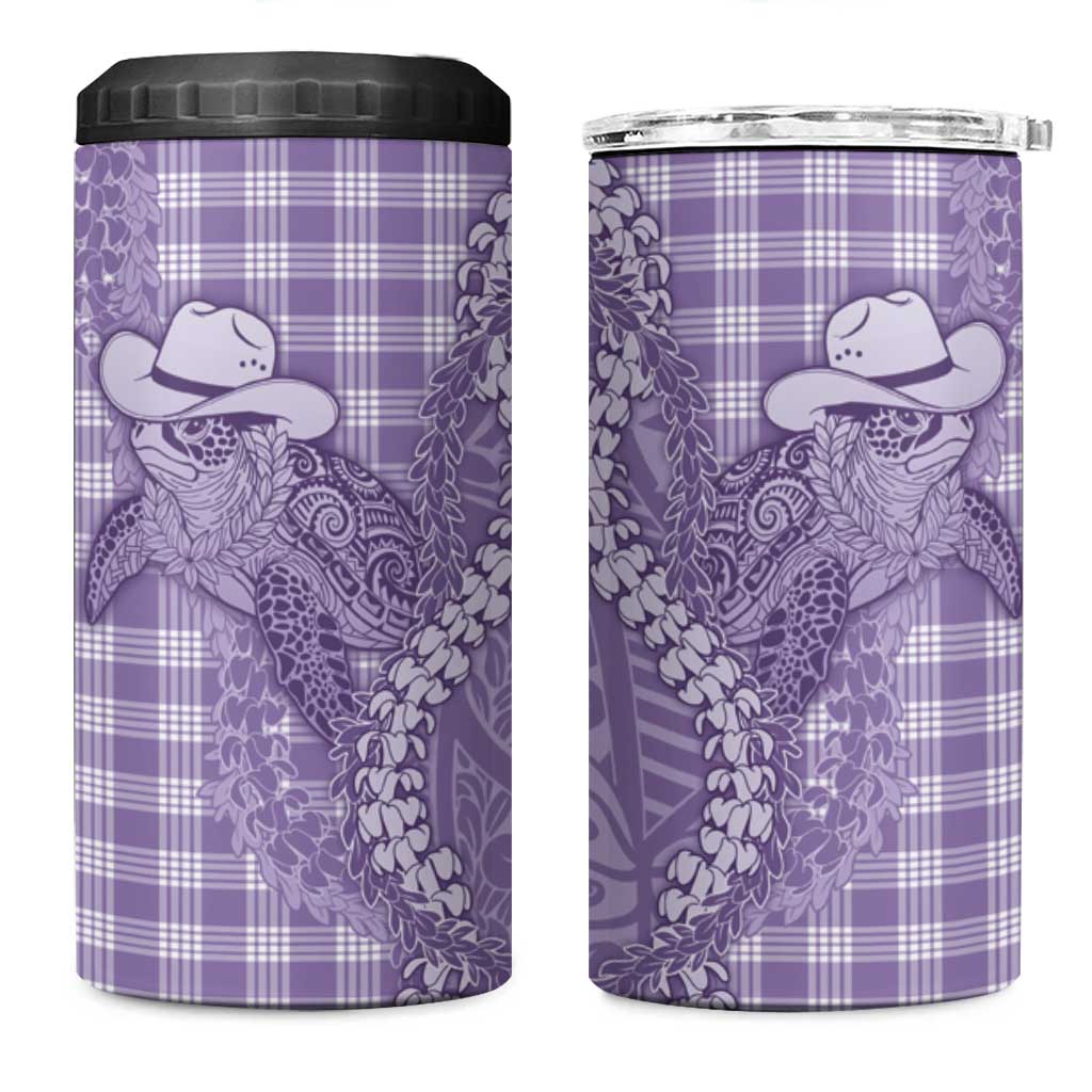 Purple Hawaii Palaka Cowboy Turtle 4 in 1 Can Cooler Tumbler Hawaiian Paniolo Puakenikeni Maile Lei - Polynesian Pride