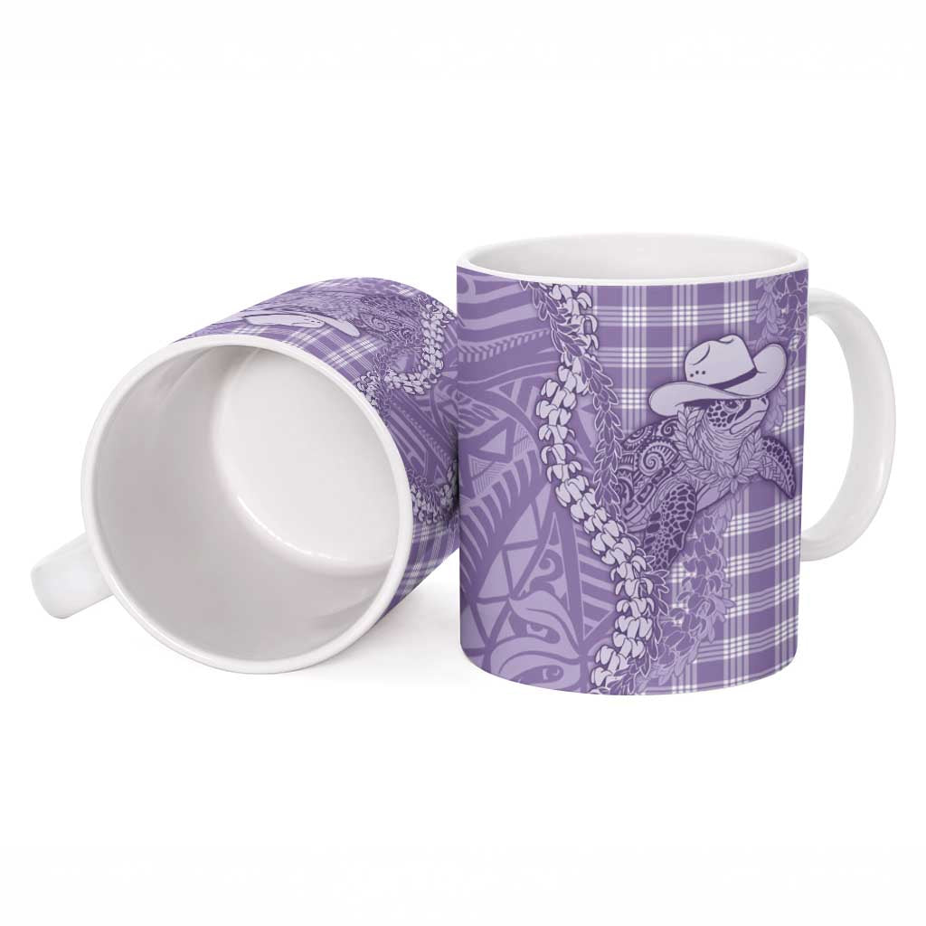 Purple Hawaii Palaka Cowboy Turtle Ceramic Mug Hawaiian Paniolo Puakenikeni Maile Lei - Polynesian Pride