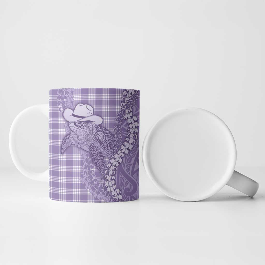Purple Hawaii Palaka Cowboy Turtle Ceramic Mug Hawaiian Paniolo Puakenikeni Maile Lei - Polynesian Pride