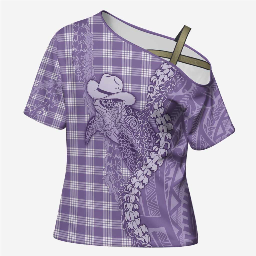 Purple Hawaii Palaka Cowboy Turtle Cross Shoulder Shirt Hawaiian Paniolo Puakenikeni Maile Lei - Polynesian Pride