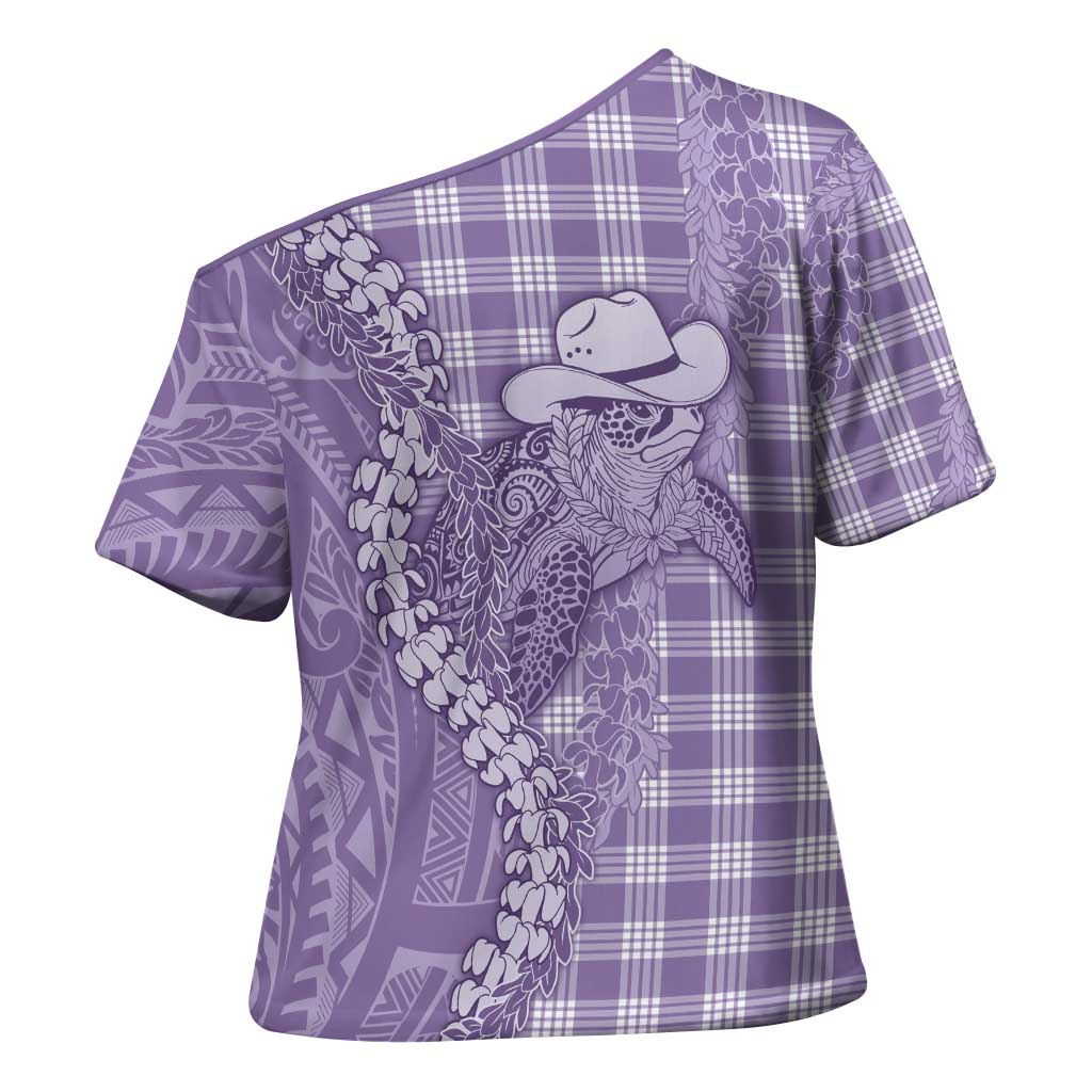 Purple Hawaii Palaka Cowboy Turtle Cross Shoulder Shirt Hawaiian Paniolo Puakenikeni Maile Lei - Polynesian Pride