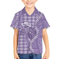 Purple Hawaii Palaka Cowboy Turtle Family Matching Long Sleeve Bodycon Dress and Hawaiian Shirt Hawaiian Paniolo Puakenikeni Maile Lei - Polynesian Pride