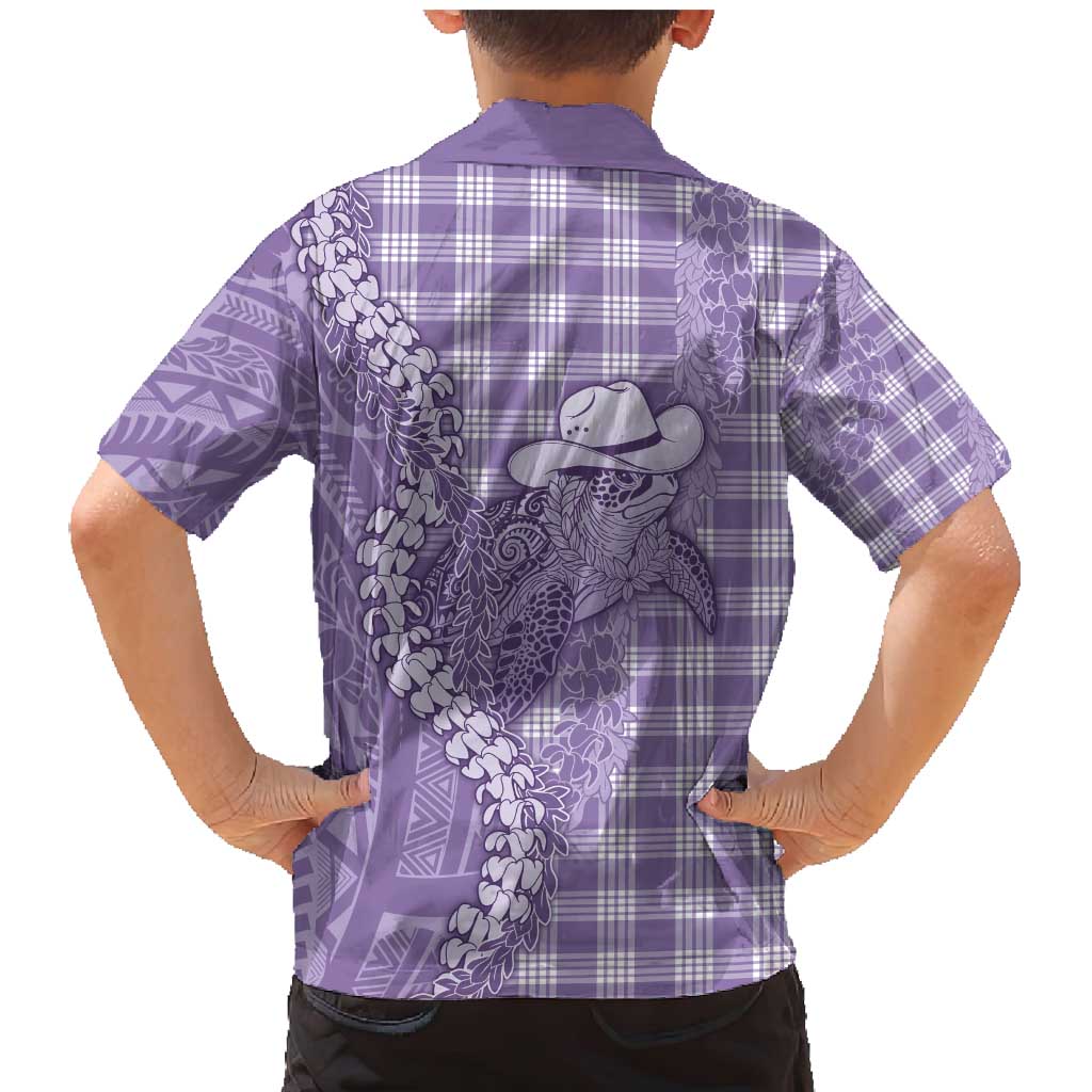 Purple Hawaii Palaka Cowboy Turtle Family Matching Mermaid Dress and Hawaiian Shirt Hawaiian Paniolo Puakenikeni Maile Lei - Polynesian Pride