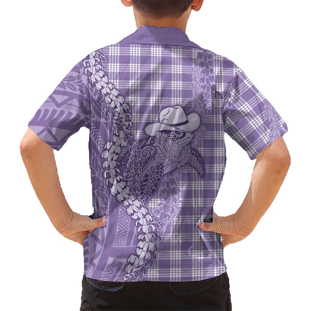 Purple Hawaii Palaka Cowboy Turtle Family Matching Puletasi and Hawaiian Shirt Hawaiian Paniolo Puakenikeni Maile Lei DT05 - Polynesian Pride