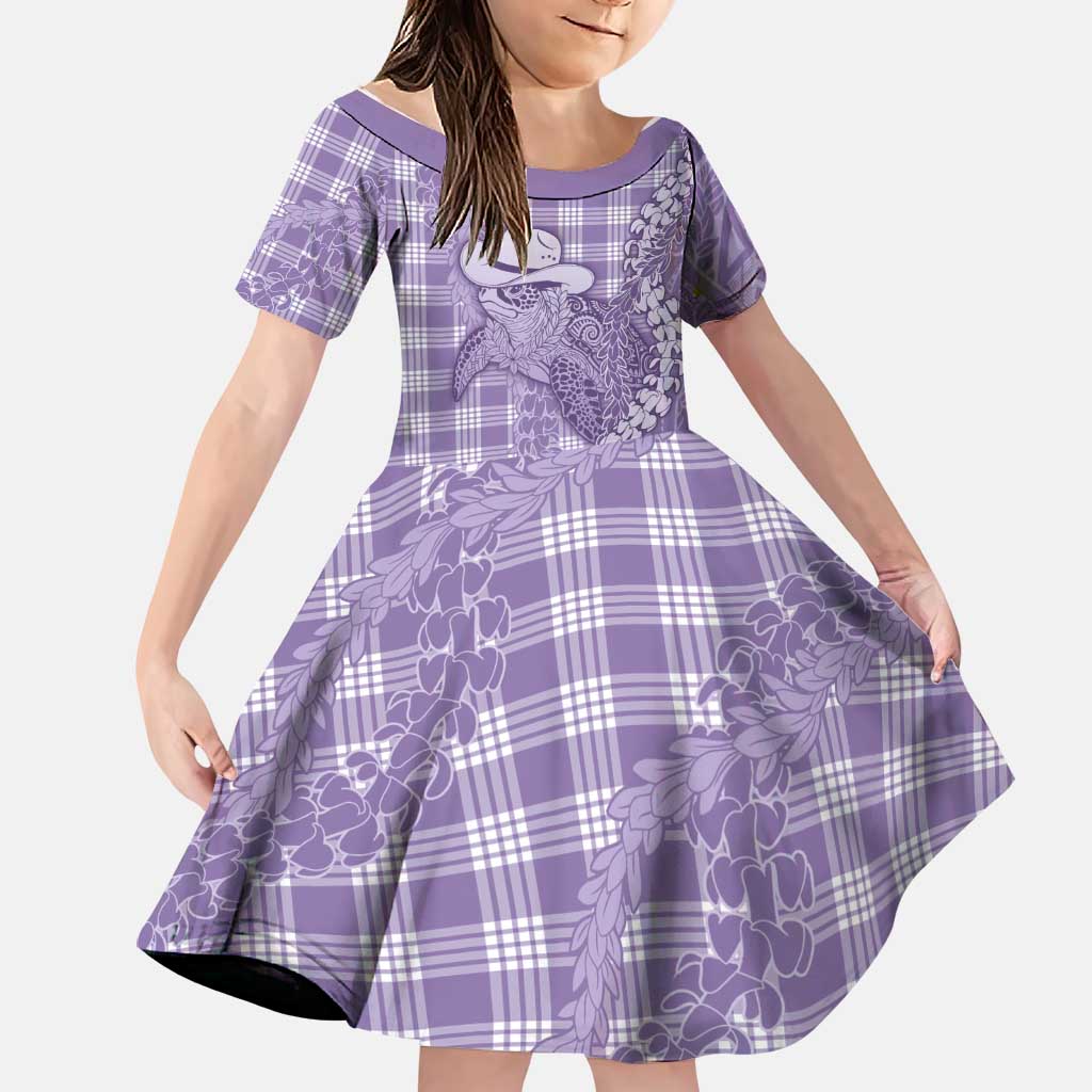 Purple Hawaii Palaka Cowboy Turtle Family Matching Puletasi and Hawaiian Shirt Hawaiian Paniolo Puakenikeni Maile Lei DT05 Daughter's Dress Purple - Polynesian Pride