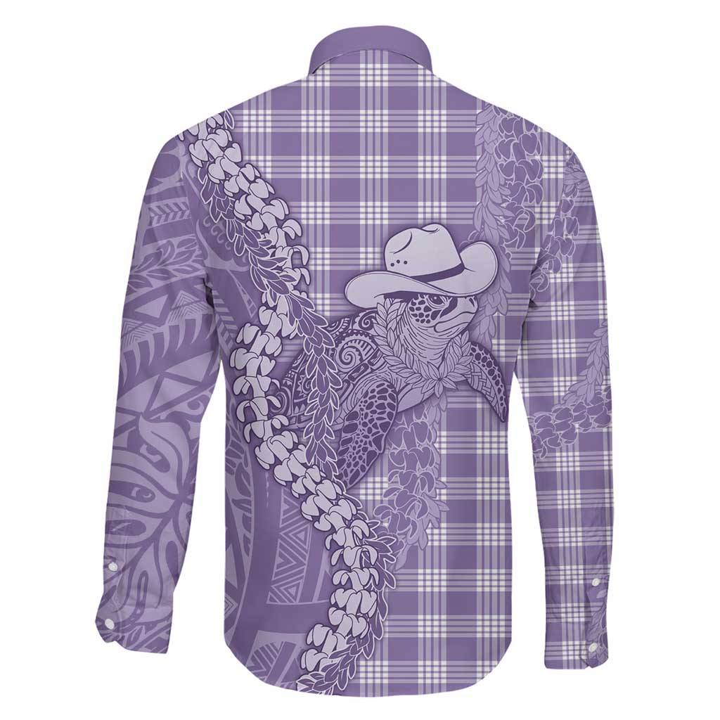 Purple Hawaii Palaka Cowboy Turtle Family Matching Puletasi and Hawaiian Shirt Hawaiian Paniolo Puakenikeni Maile Lei DT05 - Polynesian Pride