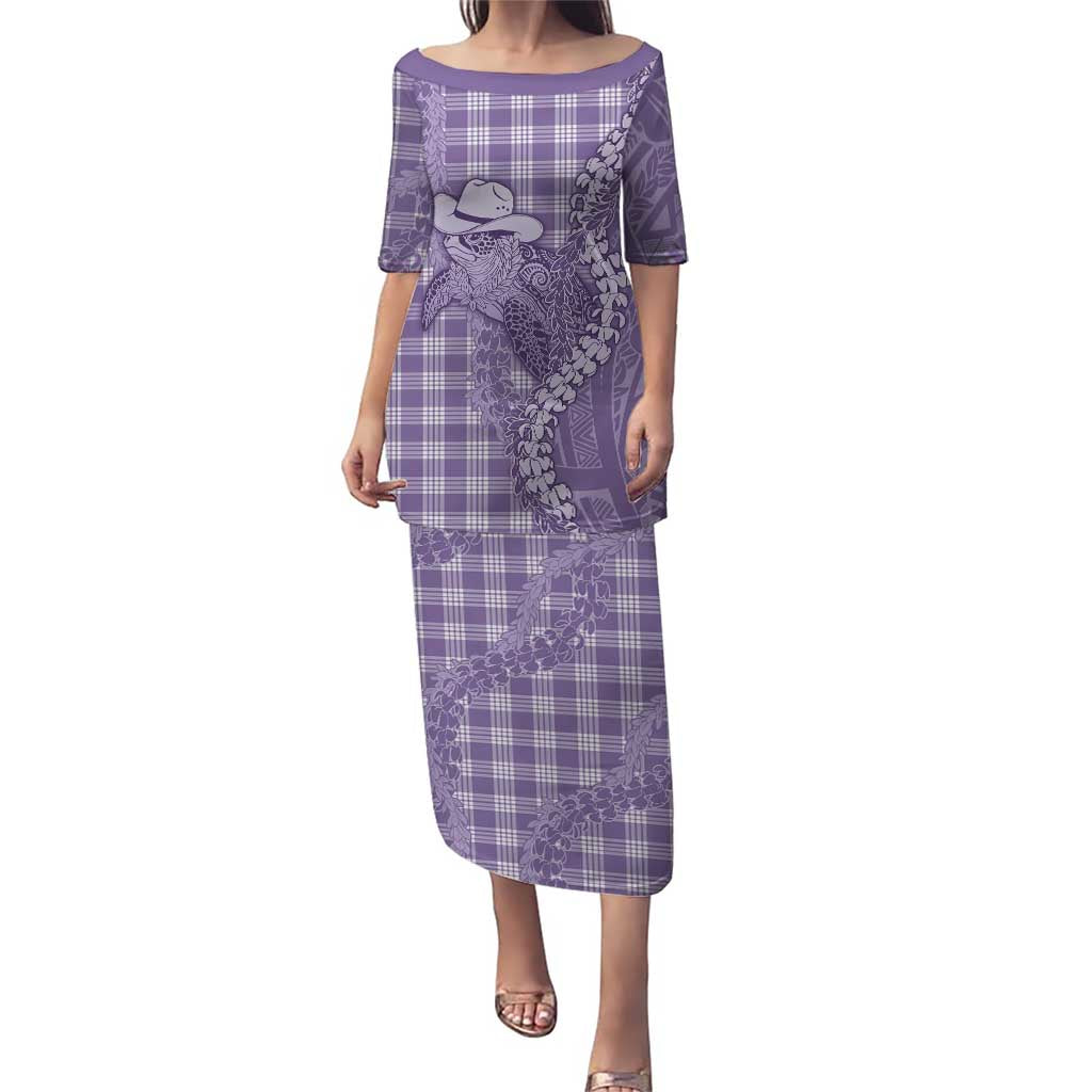 Purple Hawaii Palaka Cowboy Turtle Family Matching Puletasi and Hawaiian Shirt Hawaiian Paniolo Puakenikeni Maile Lei DT05 Mom's Dress Purple - Polynesian Pride