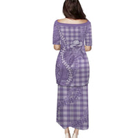 Purple Hawaii Palaka Cowboy Turtle Family Matching Puletasi and Hawaiian Shirt Hawaiian Paniolo Puakenikeni Maile Lei DT05 - Polynesian Pride