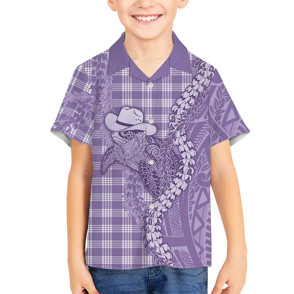 Purple Hawaii Palaka Cowboy Turtle Family Matching Puletasi and Hawaiian Shirt Hawaiian Paniolo Puakenikeni Maile Lei DT05 Son's Shirt Purple - Polynesian Pride