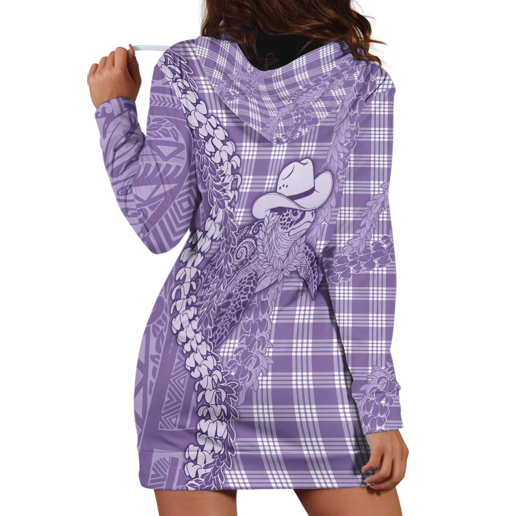 Purple Hawaii Palaka Cowboy Turtle Hoodie Dress Hawaiian Paniolo Puakenikeni Maile Lei - Polynesian Pride