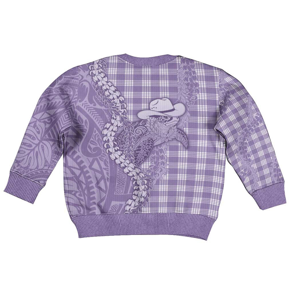 Purple Hawaii Palaka Cowboy Turtle Kid Ugly Christmas Sweater Hawaiian Paniolo Puakenikeni Maile Lei - Polynesian Pride