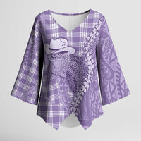 Purple Hawaii Palaka Cowboy Turtle Kimono Sleeve Blouse Hawaiian Paniolo Puakenikeni Maile Lei - Polynesian Pride