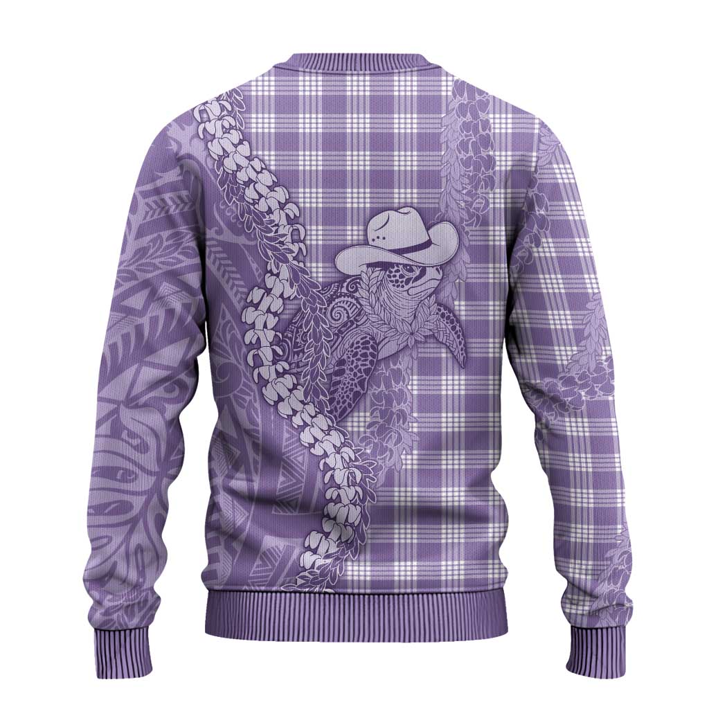 Purple Hawaii Palaka Cowboy Turtle Ugly Christmas Sweater Hawaiian Paniolo Puakenikeni Maile Lei - Polynesian Pride