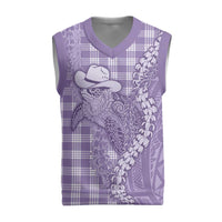 Purple Hawaii Palaka Cowboy Turtle Christmas Knitted V-Neck Vest Hawaiian Paniolo Puakenikeni Maile Lei - Polynesian Pride