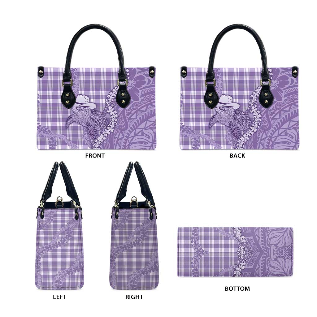Purple Hawaii Palaka Cowboy Turtle Leather Bag Hawaiian Paniolo Puakenikeni Maile Lei - Polynesian Pride