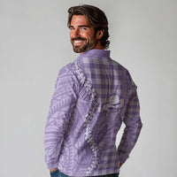 Purple Hawaii Palaka Cowboy Turtle Long Sleeve Polo Shirt Hawaiian Paniolo Puakenikeni Maile Lei - Polynesian Pride