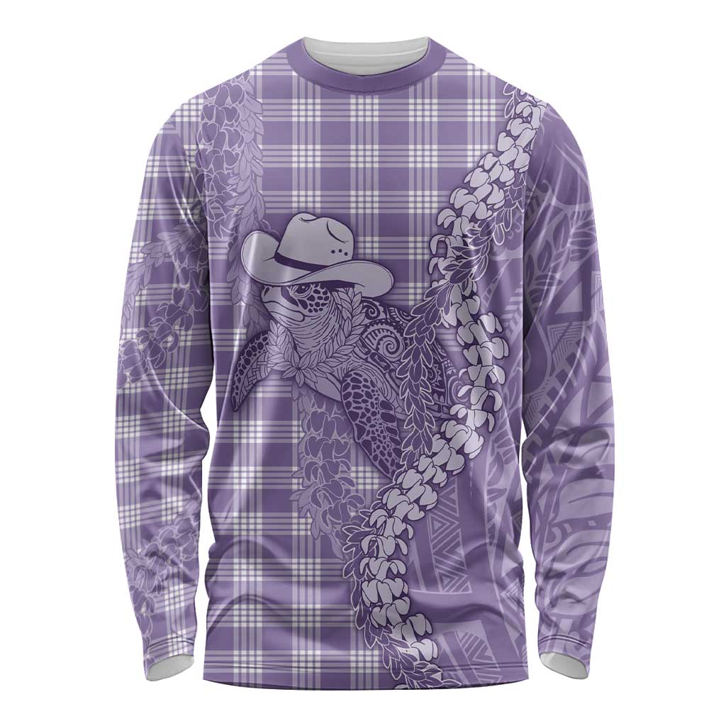 Purple Hawaii Palaka Cowboy Turtle Long Sleeve Shirt Hawaiian Paniolo Puakenikeni Maile Lei - Polynesian Pride