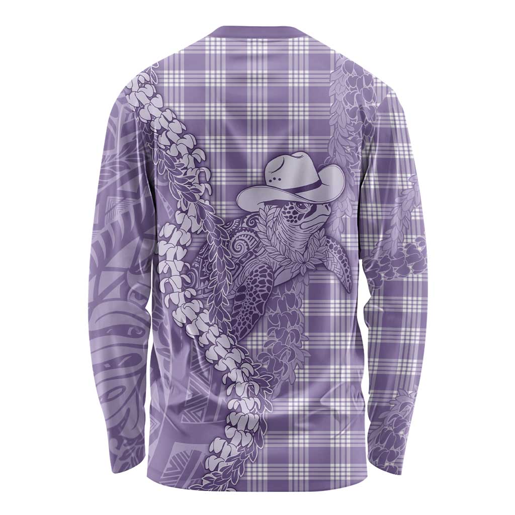 Purple Hawaii Palaka Cowboy Turtle Long Sleeve Shirt Hawaiian Paniolo Puakenikeni Maile Lei - Polynesian Pride