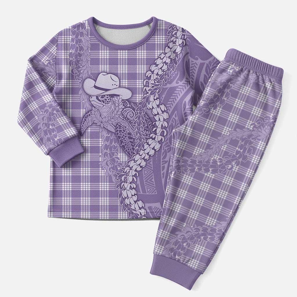 Purple Hawaii Palaka Cowboy Turtle Christmas Pajama Set Hawaiian Paniolo Puakenikeni Maile Lei - Polynesian Pride