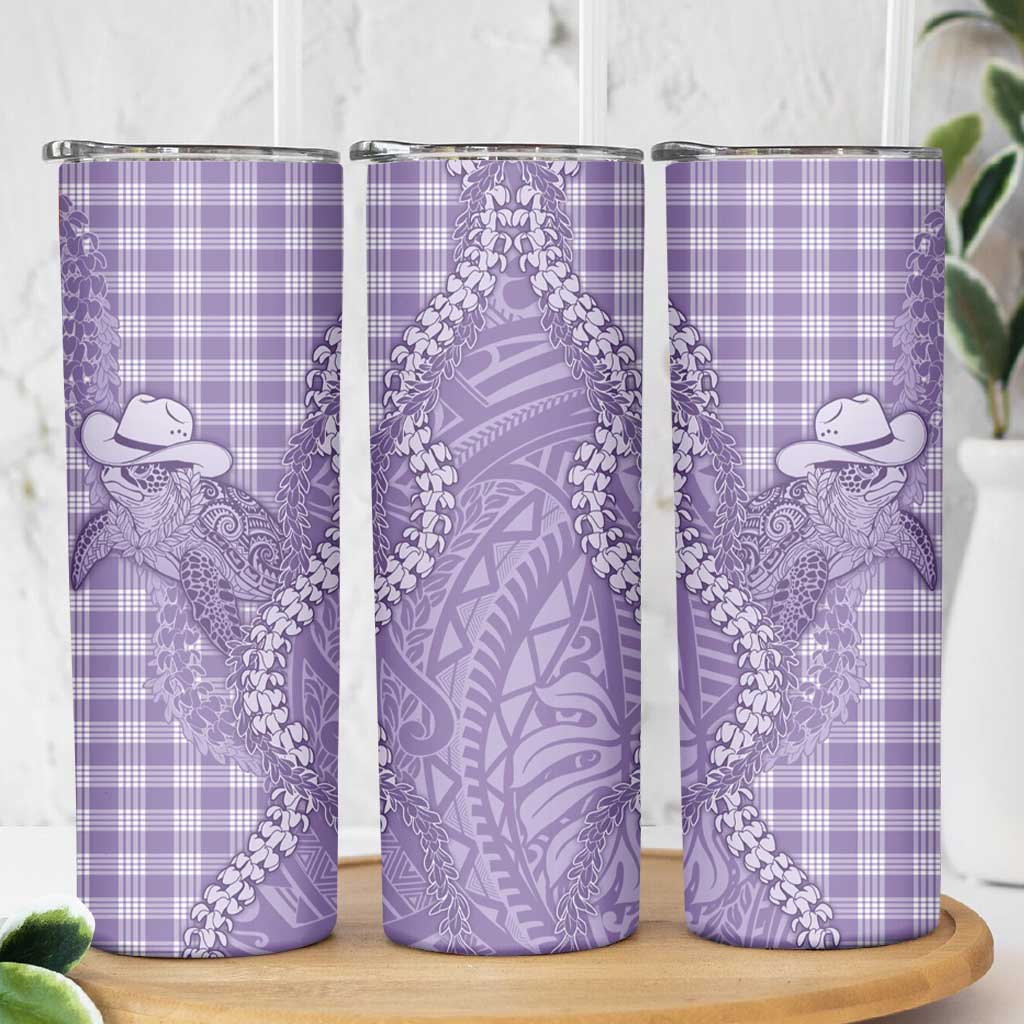 Purple Hawaii Palaka Cowboy Turtle Skinny Tumbler Hawaiian Paniolo Puakenikeni Maile Lei - Polynesian Pride