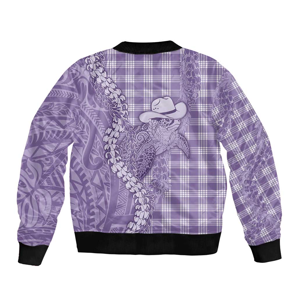 Purple Hawaii Palaka Cowboy Turtle Sleeve Zip Bomber Jacket Hawaiian Paniolo Puakenikeni Maile Lei - Polynesian Pride