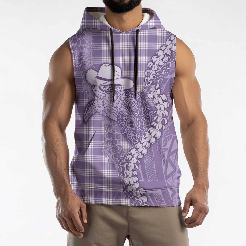 Purple Hawaii Palaka Cowboy Turtle Sleeveless Hoodie Hawaiian Paniolo Puakenikeni Maile Lei - Polynesian Pride