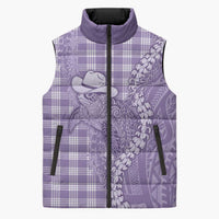 Purple Hawaii Palaka Cowboy Turtle Sleeveless Puffer Jacket Hawaiian Paniolo Puakenikeni Maile Lei - Polynesian Pride