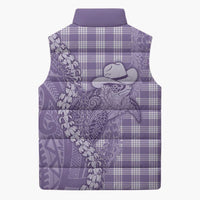 Purple Hawaii Palaka Cowboy Turtle Sleeveless Puffer Jacket Hawaiian Paniolo Puakenikeni Maile Lei - Polynesian Pride