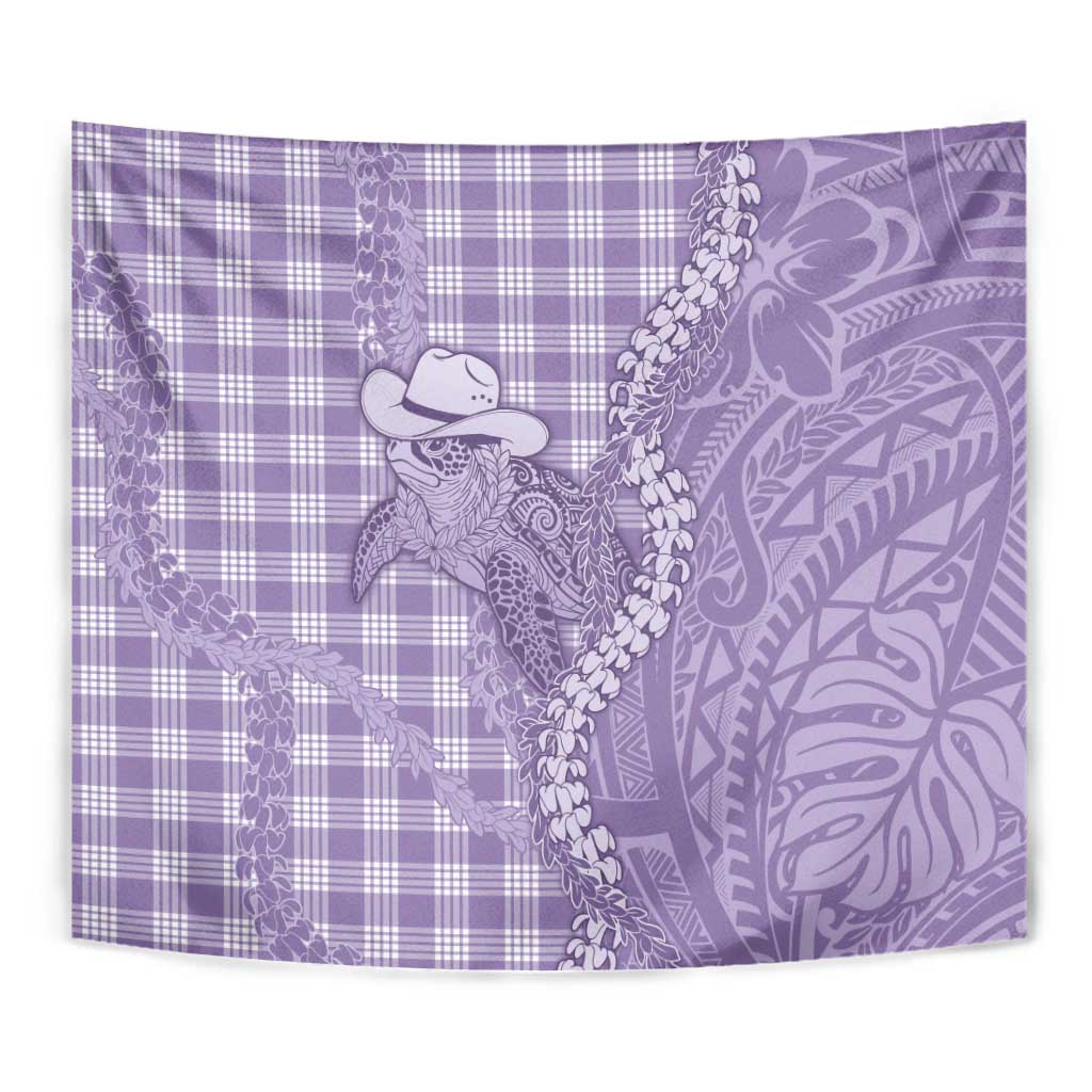 Purple Hawaii Palaka Cowboy Turtle Tapestry Hawaiian Paniolo Puakenikeni Maile Lei - Polynesian Pride