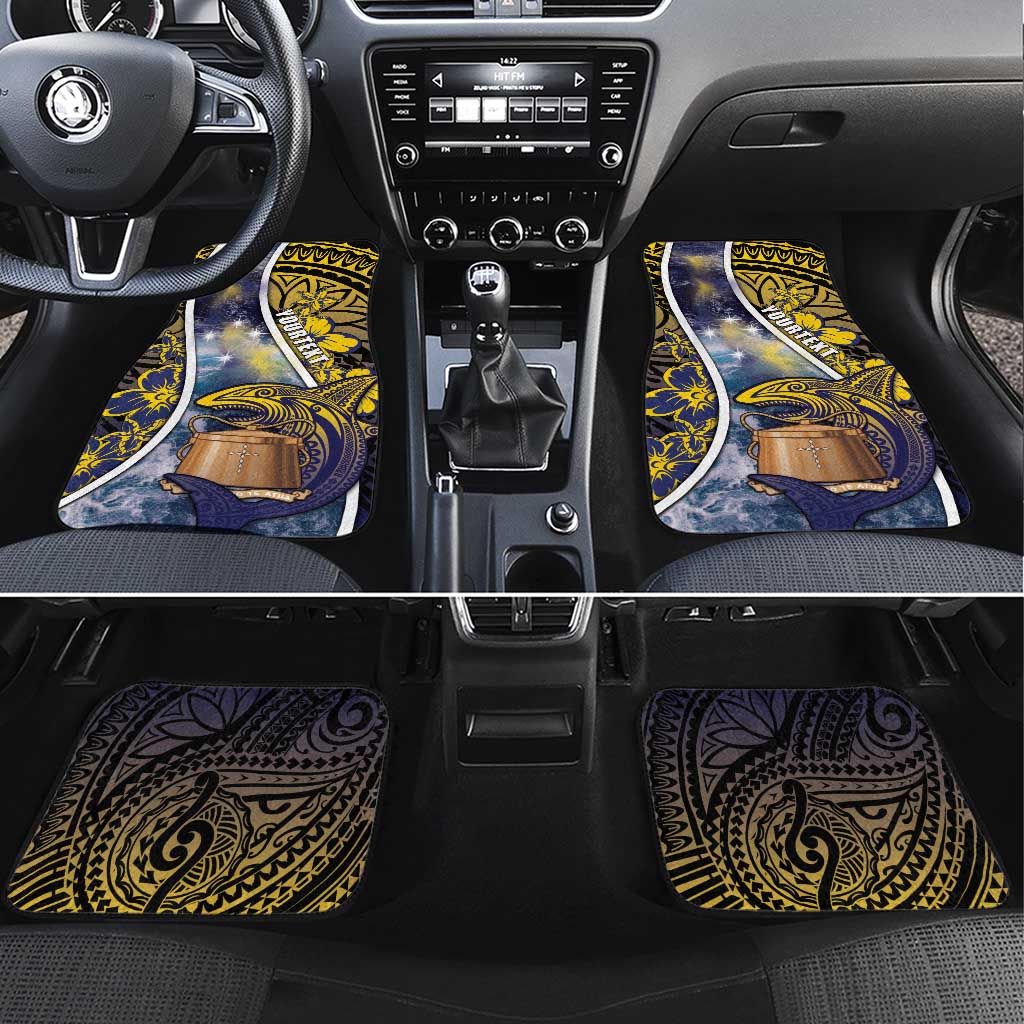 Tokelau Car Mats National Badge Waves Style DT05 Set 4pcs Yellow - Polynesian Pride