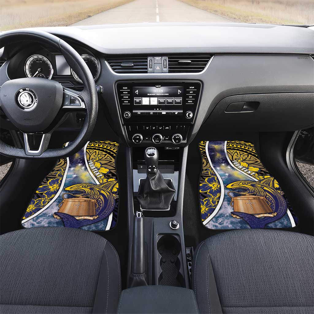 Tokelau Car Mats National Badge Waves Style DT05 Set 2pcs - Front Yellow - Polynesian Pride