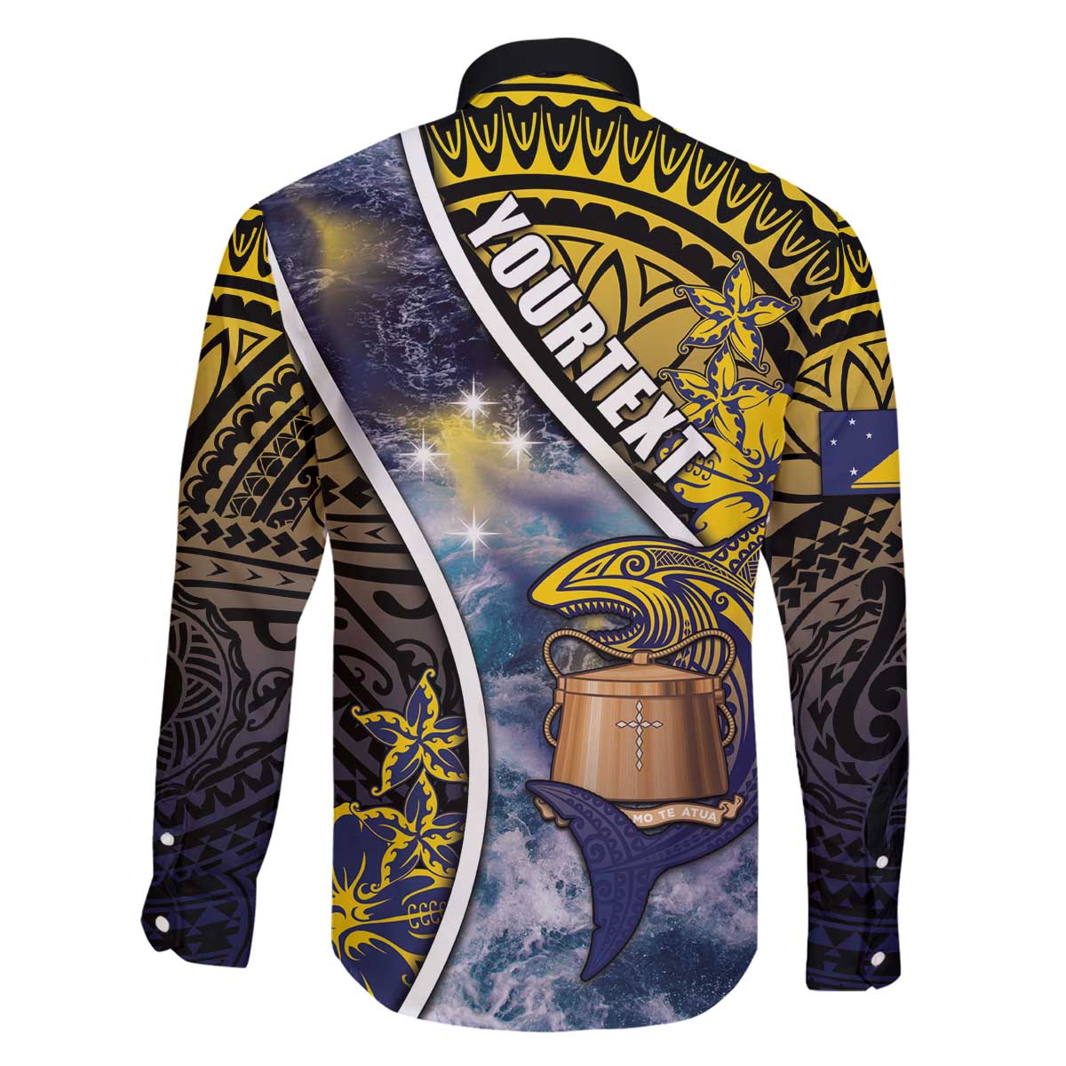 Personalised Tokelau Family Matching Off The Shoulder Long Sleeve Dress and Hawaiian Shirt National Badge Waves Style