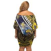 Personalised Tokelau Family Matching Off Shoulder Short Dress and Hawaiian Shirt National Badge Waves Style