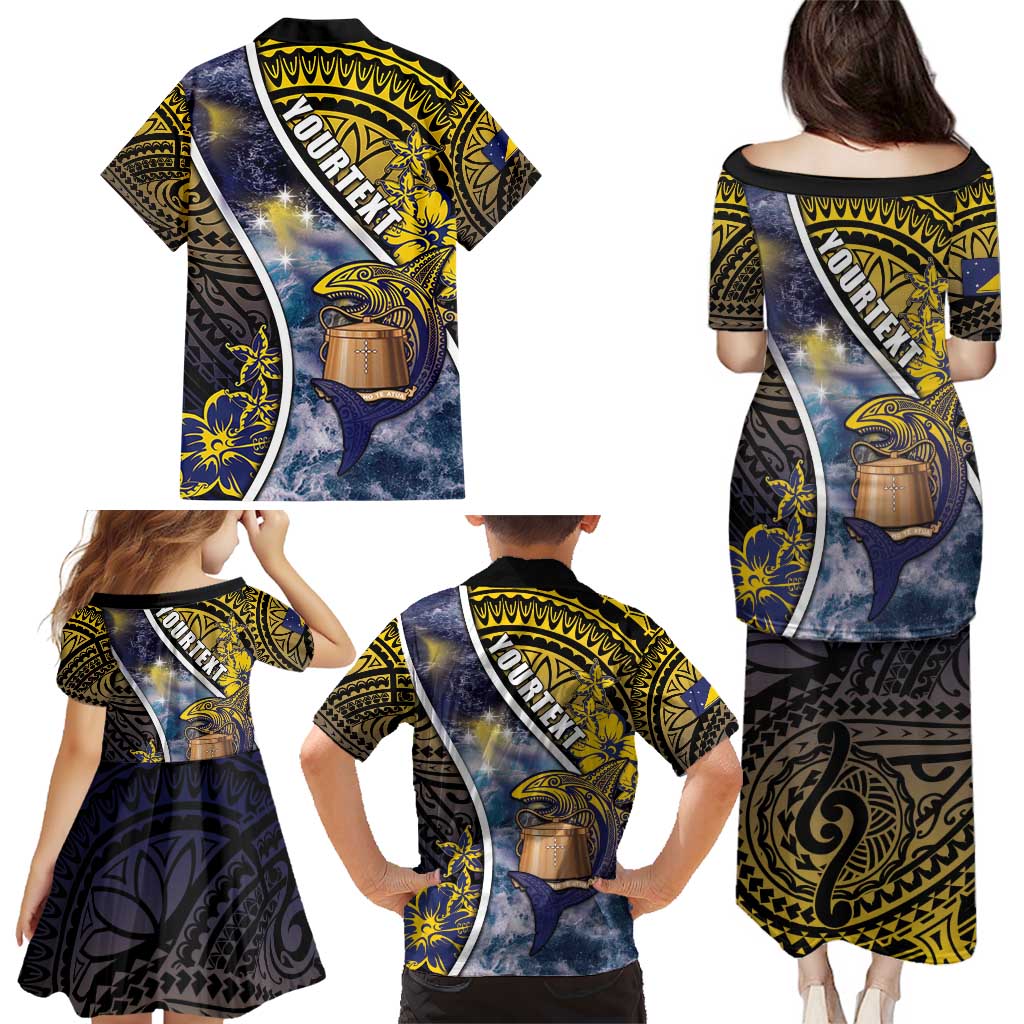 Personalised Tokelau Family Matching Puletasi and Hawaiian Shirt National Badge Waves Style