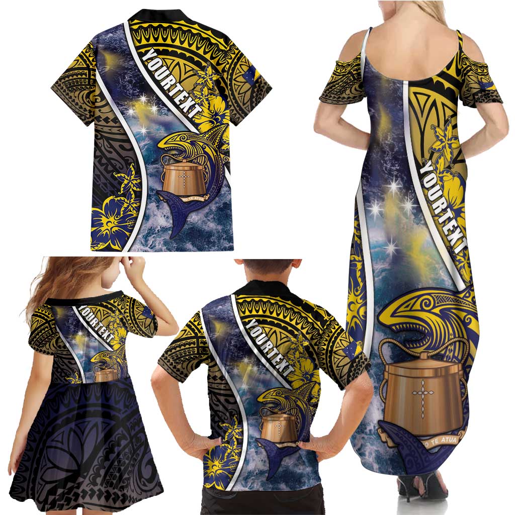 Personalised Tokelau Family Matching Summer Maxi Dress and Hawaiian Shirt National Badge Waves Style
