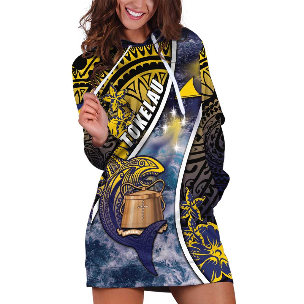 Personalised Tokelau Hoodie Dress National Badge Waves Style