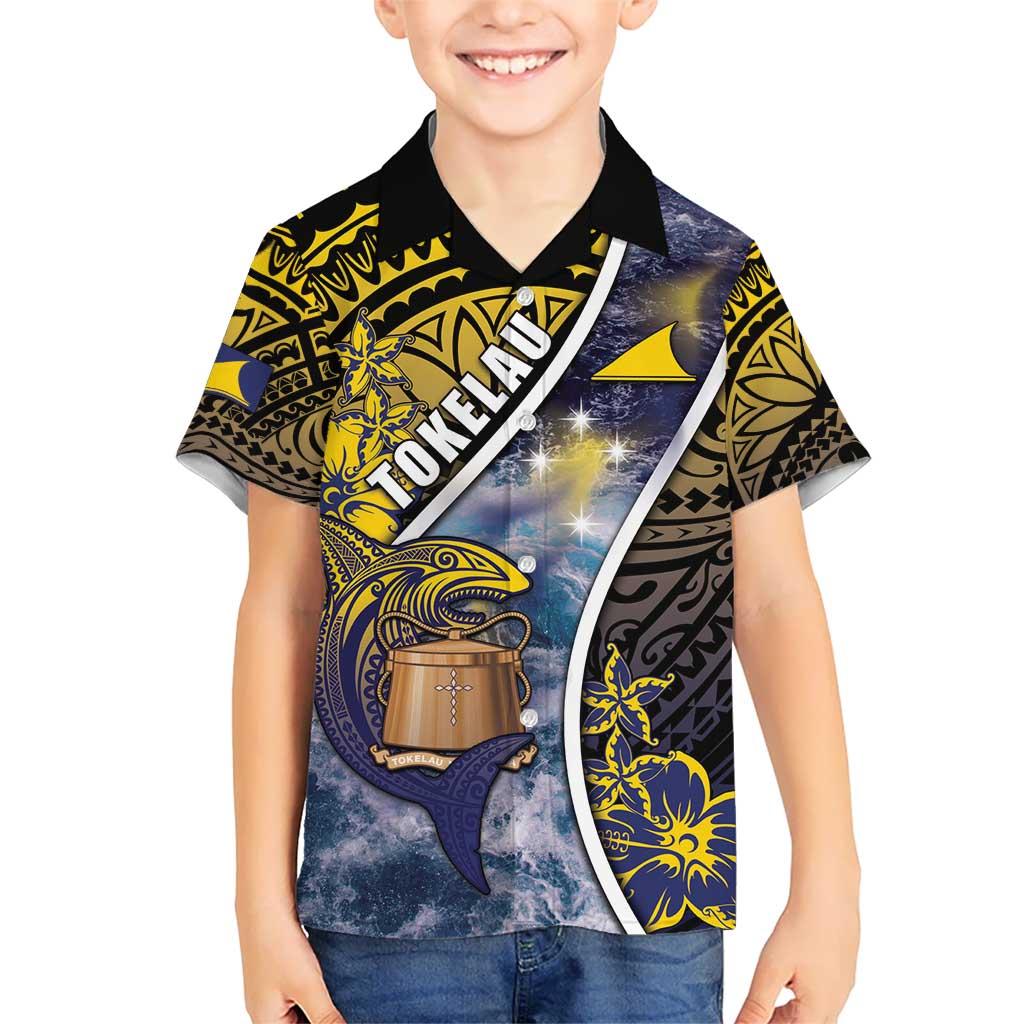 Personalised Tokelau Kid Hawaiian Shirt National Badge Waves Style