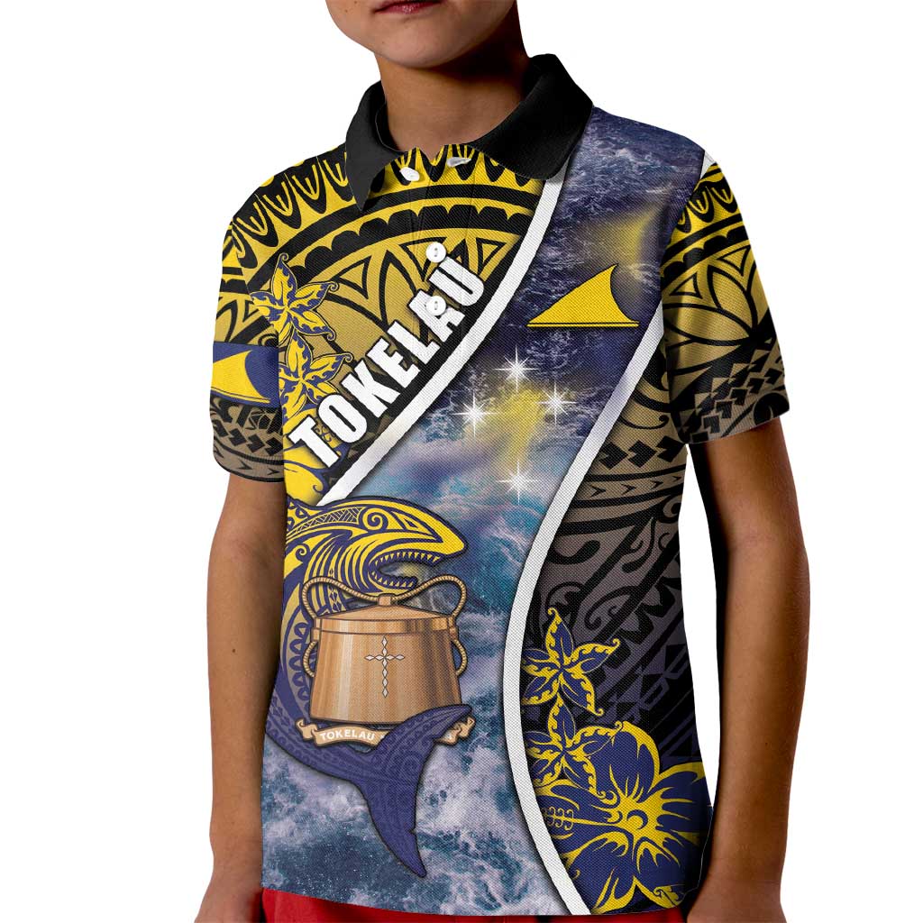 Personalised Tokelau Kid Polo Shirt National Badge Waves Style