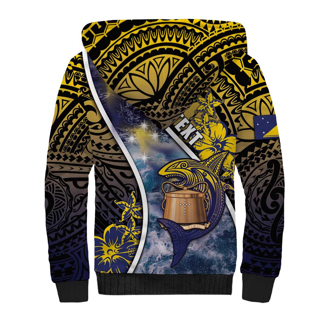 Personalised Tokelau Sherpa Hoodie National Badge Waves Style