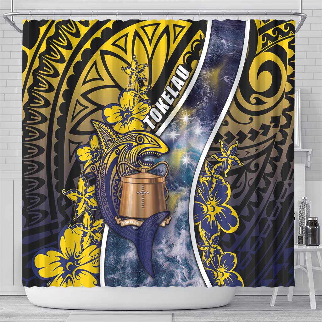 Tokelau Shower Curtain National Badge Waves Style