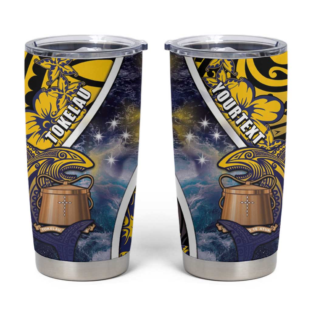 Personalised Tokelau Tumbler Cup National Badge Waves Style DT05 Yellow - Polynesian Pride